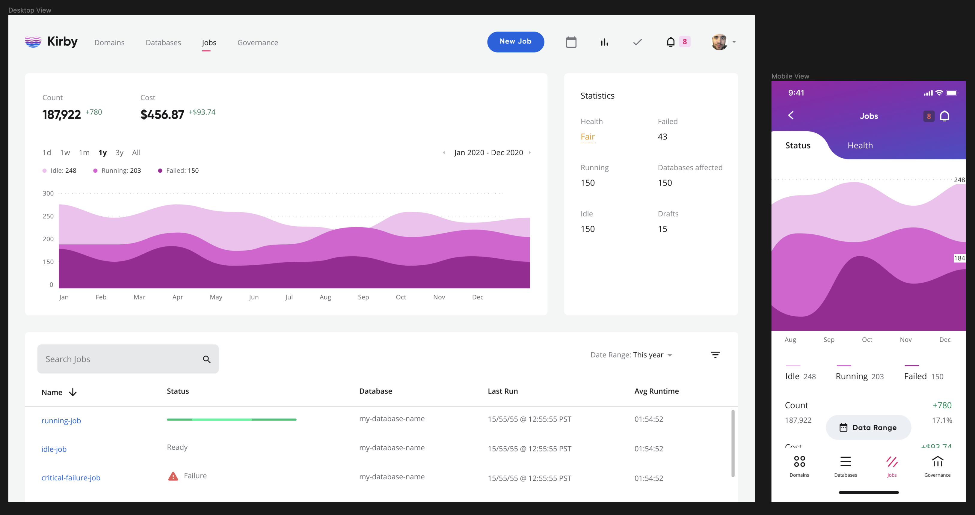 Figma UI mock ups of a desktop view and a mobile view, side-by-side