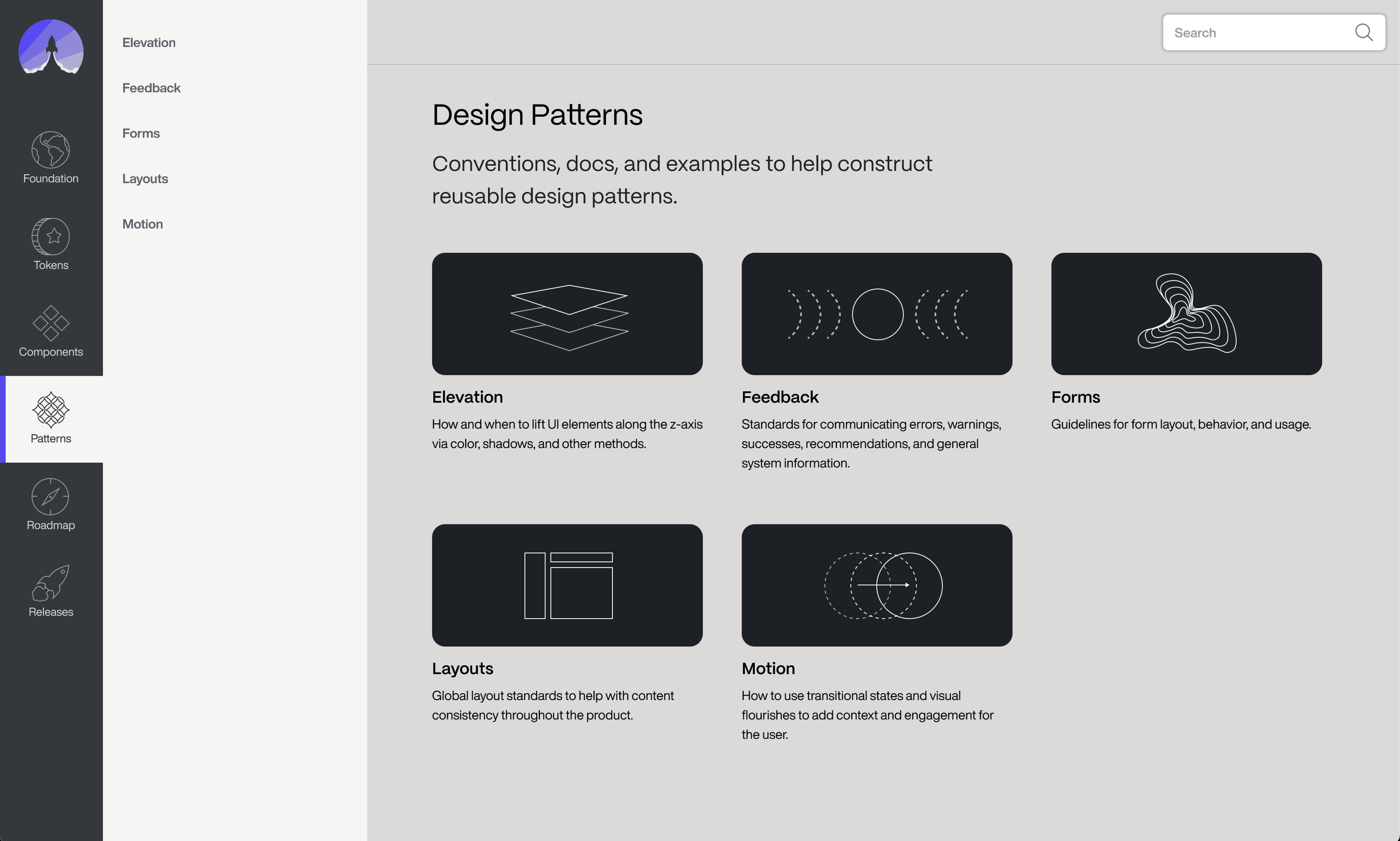 The Apollo pattern library landing page