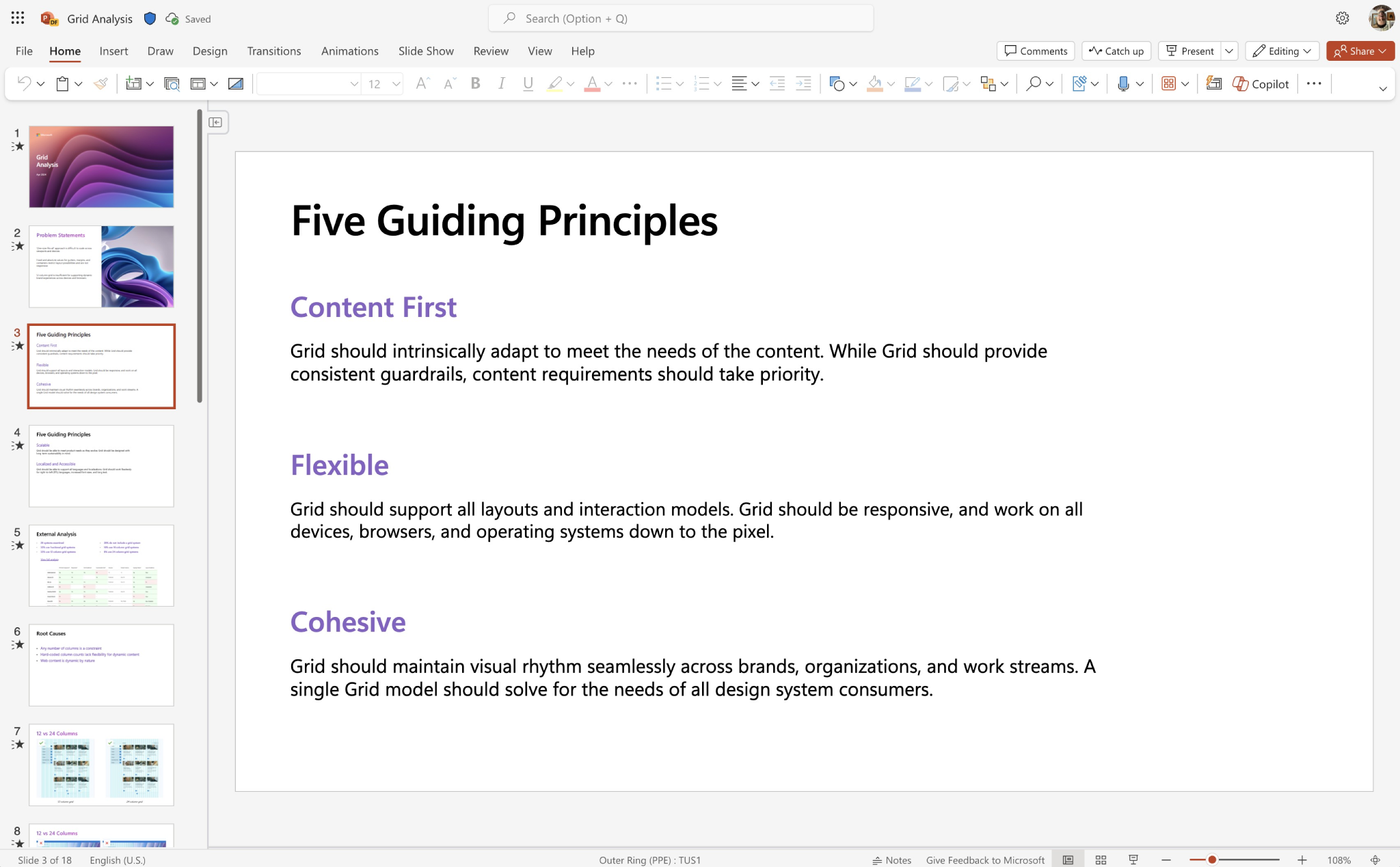 Three of five design principles created for researching different grid models